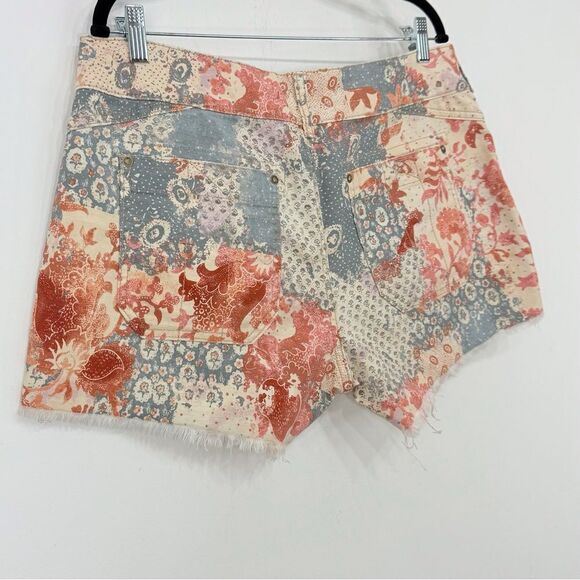 Pilcro Anthropologie The Wanderer Orange Blue Boho Floral Print Fray Cuff Shorts - Picture 8 of 16